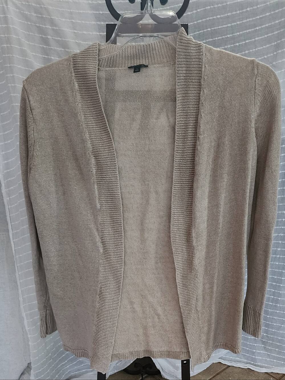 Talbots Linen Open-Front Taupe Cardigan Sweater Fit More S/M